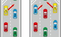 kolorowe pasy ruchu drogowego i kilka samochodów