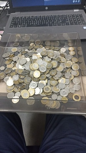 wiele polskich monet w przezroczystej szufladzie