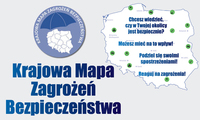 Z prawej kontur mapy Polski z lewej napis: Krajowa Mapa Zagrożeń Bezpieczeństwa.