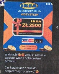 Zdjęcie kolorowe. Fałszywa informacja o wygranej w konkursie IKEA.