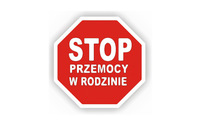 Forma znaku drogowego z napisem stop przemocy w rodzinie.