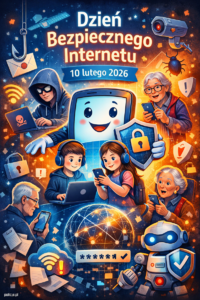 Na kolorowym plakacie napis Dzień Bezpiecznego Internetu.