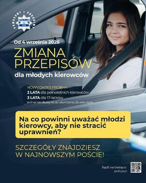 Młoda kobieta za kierownicą auta. Hasła akcji